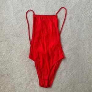 NWT Superdown Red Ribbed Strappy Bodysuit Size M